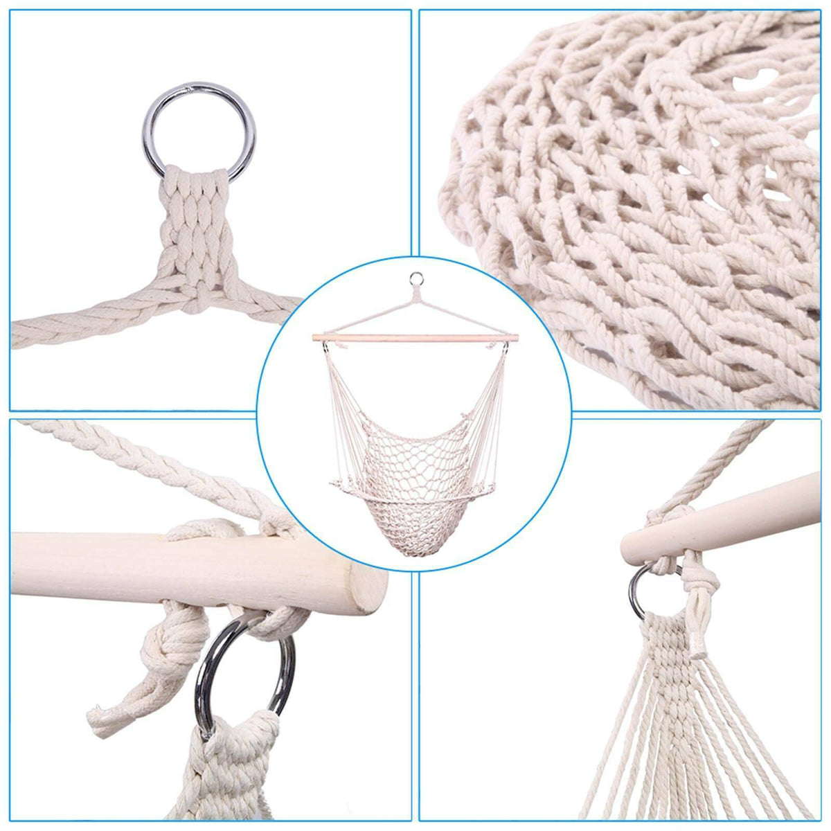 Cotton Rope Hammock Chair with Wood Stretcher O393