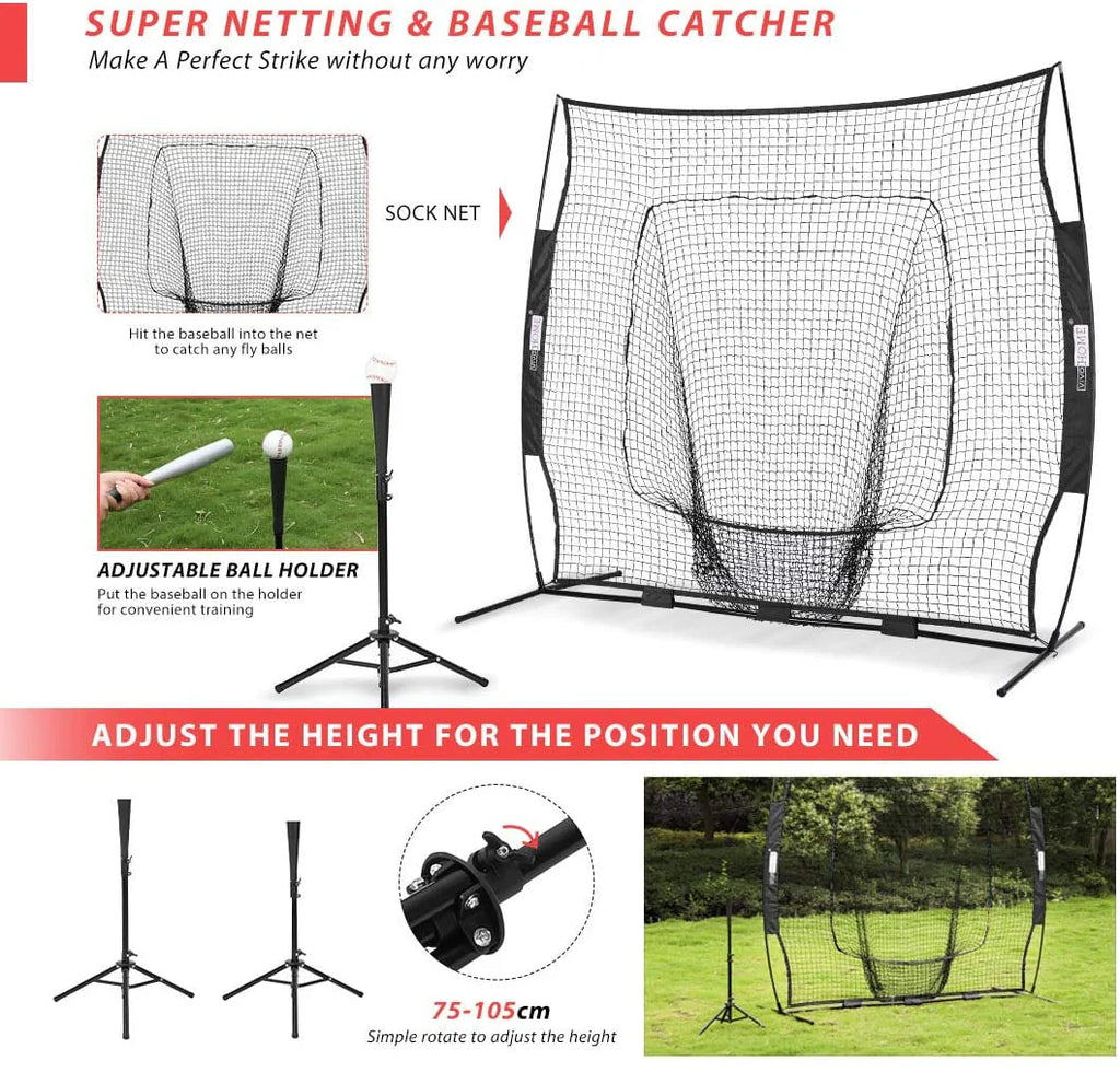 7 x 7 Feet Baseball Softball Practice Net with Strike Zone Target Tee and Carry Bag D114