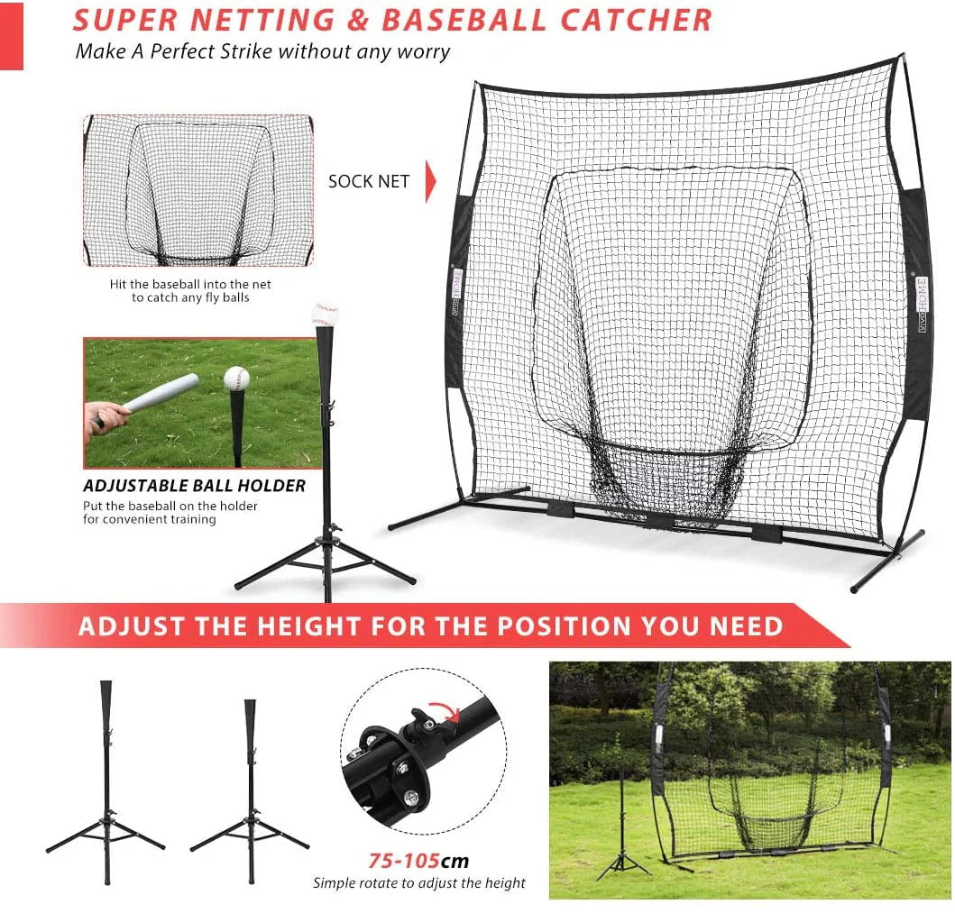 7 x 7 Feet Baseball Softball Practice Net with Strike Zone Target Tee and Carry Bag D114