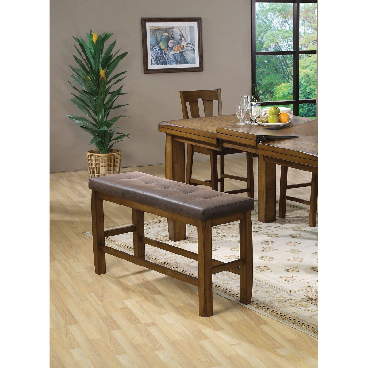 Brown PU & Oak Counter Height Bench with Storage W9207