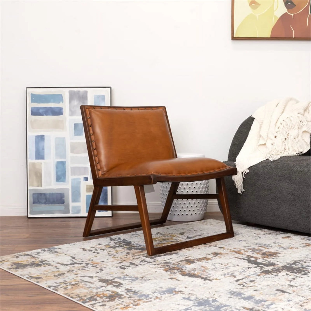 Tan Genuine Leather Lounge Chair O95912