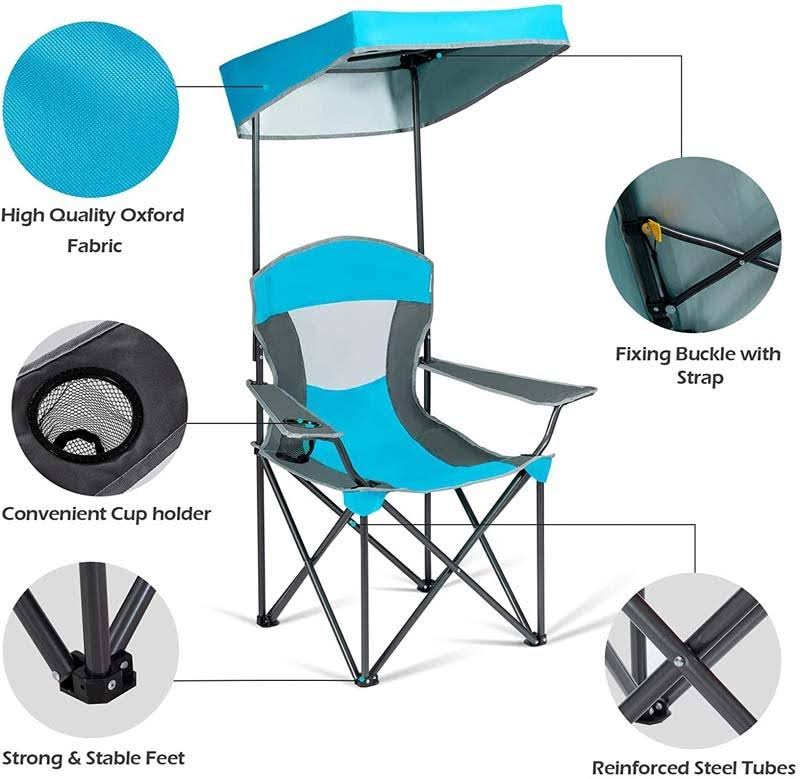 Turquoise Folding Camping Canopy Chair with Cup Holder Cooler L9564