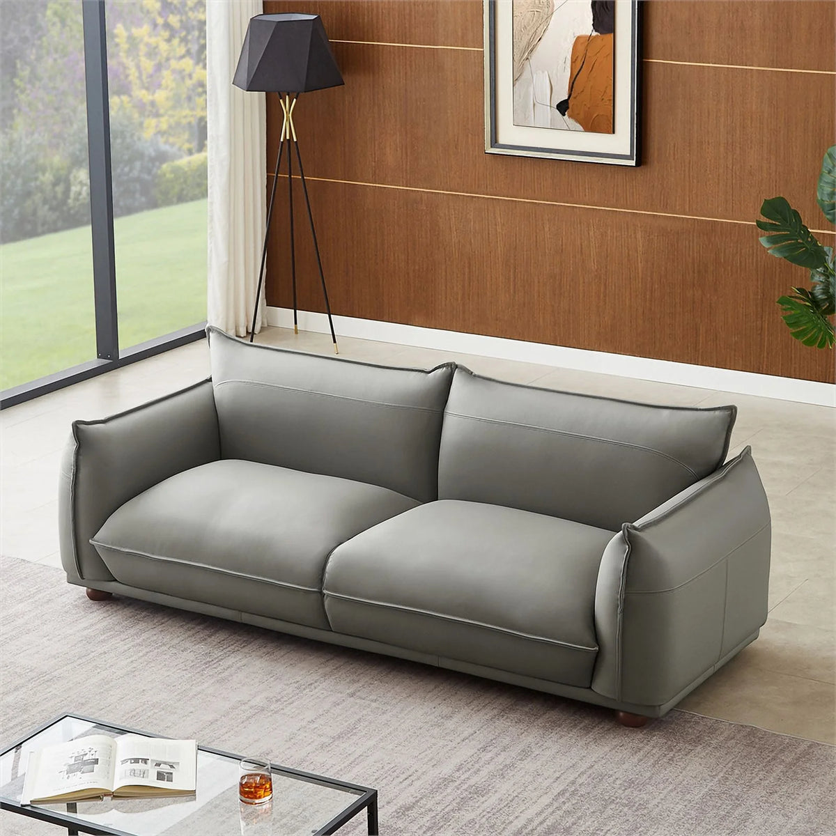Gray Leather Living Room Couch Q910561