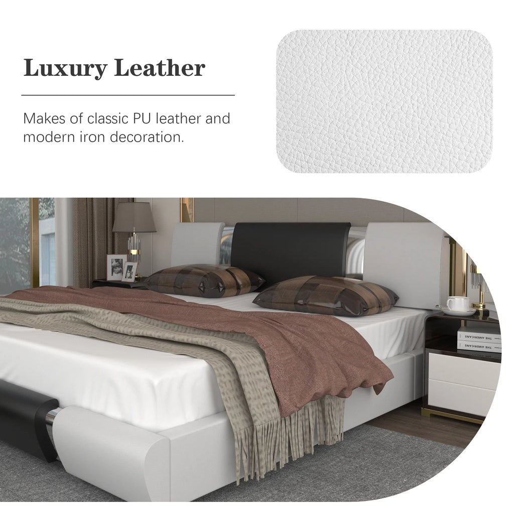 Black Full Size Bed Frame with Faux Leather Headboard D452