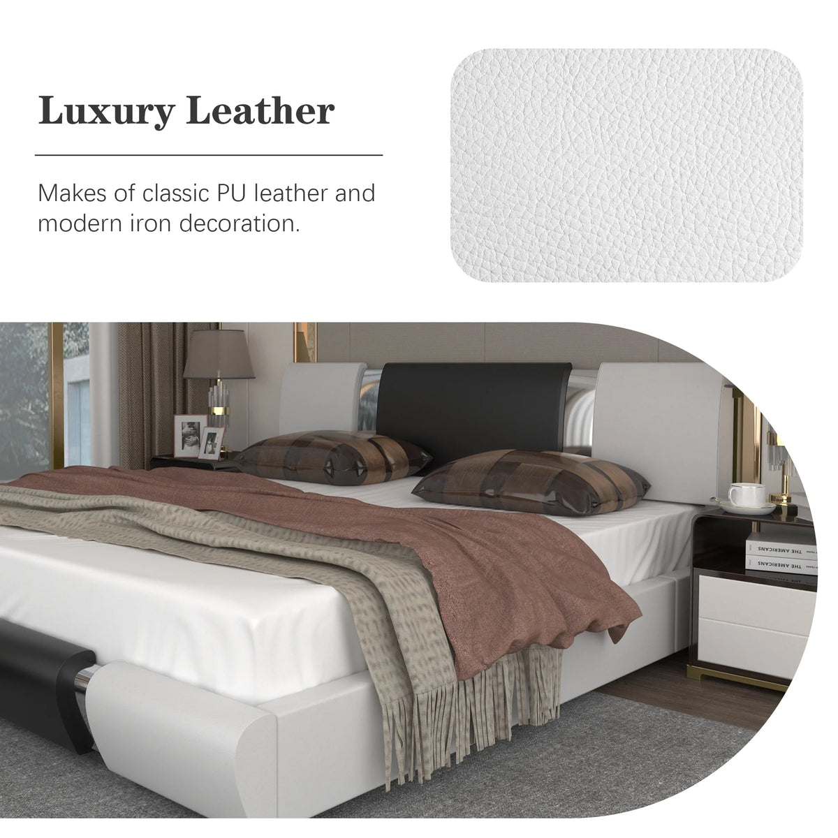 Black Full Size Bed Frame with Faux Leather Headboard D452