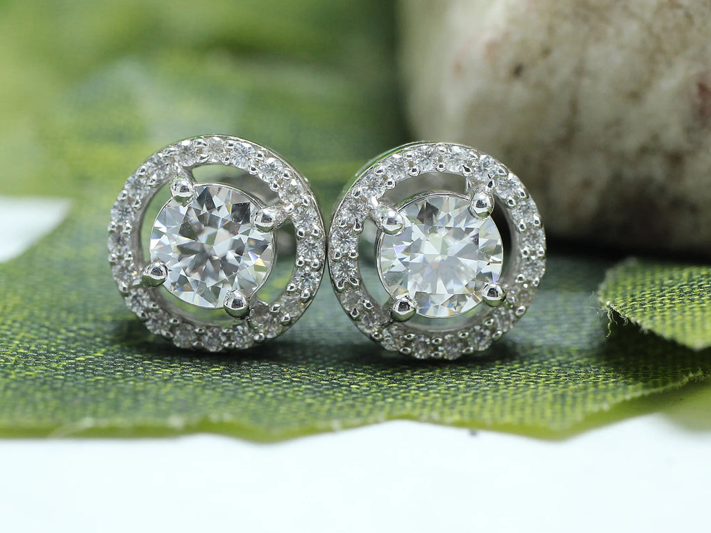 Moissanite Stud Earrings 1.20CT 5MM Lab Created Diamond 18K White Gold Over Sterling Silver D Color VVS1 Clarity Halo Studs E927