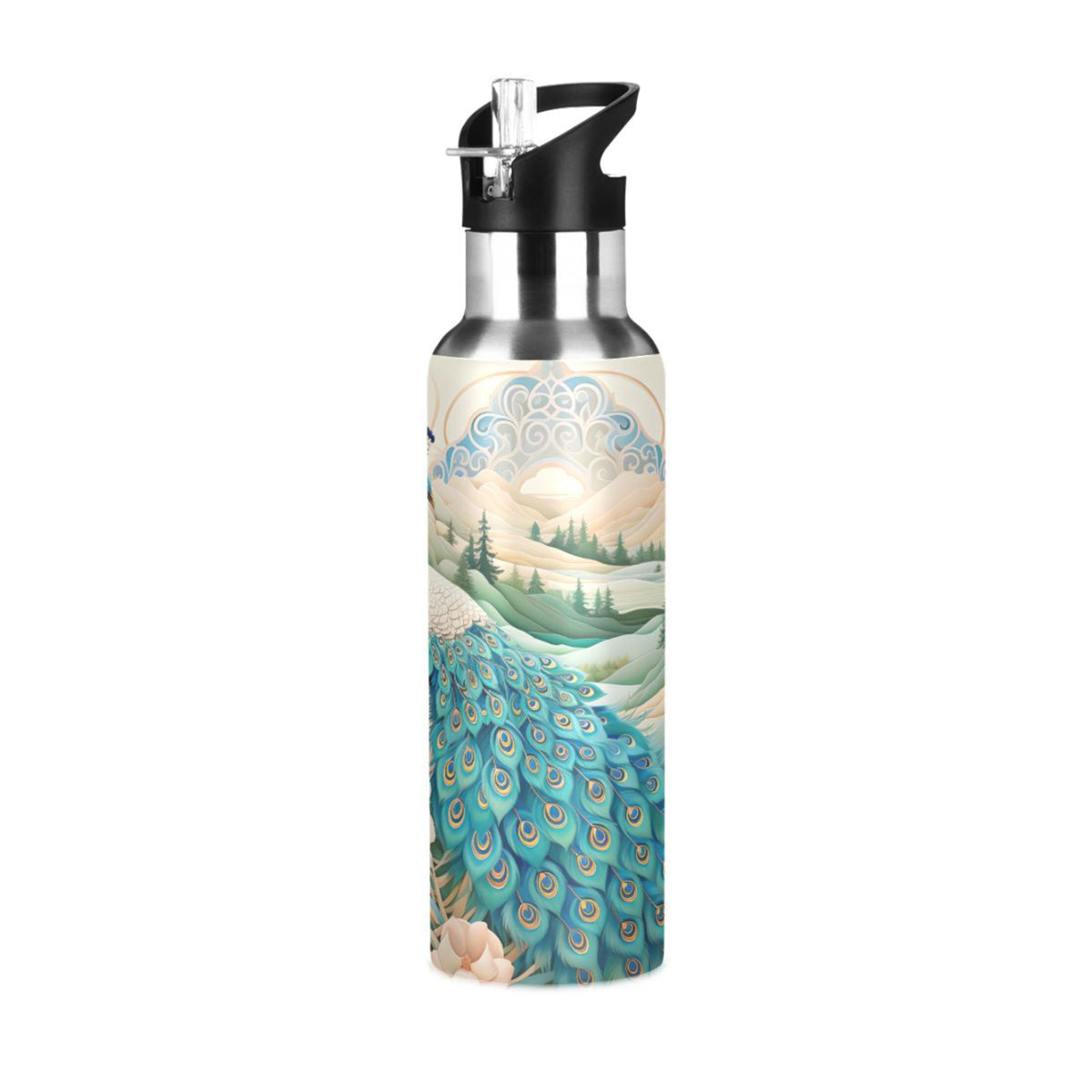 Stainless Steel Insulated Thermos Vacuum Flask Water Bottle with Straw Lid P461