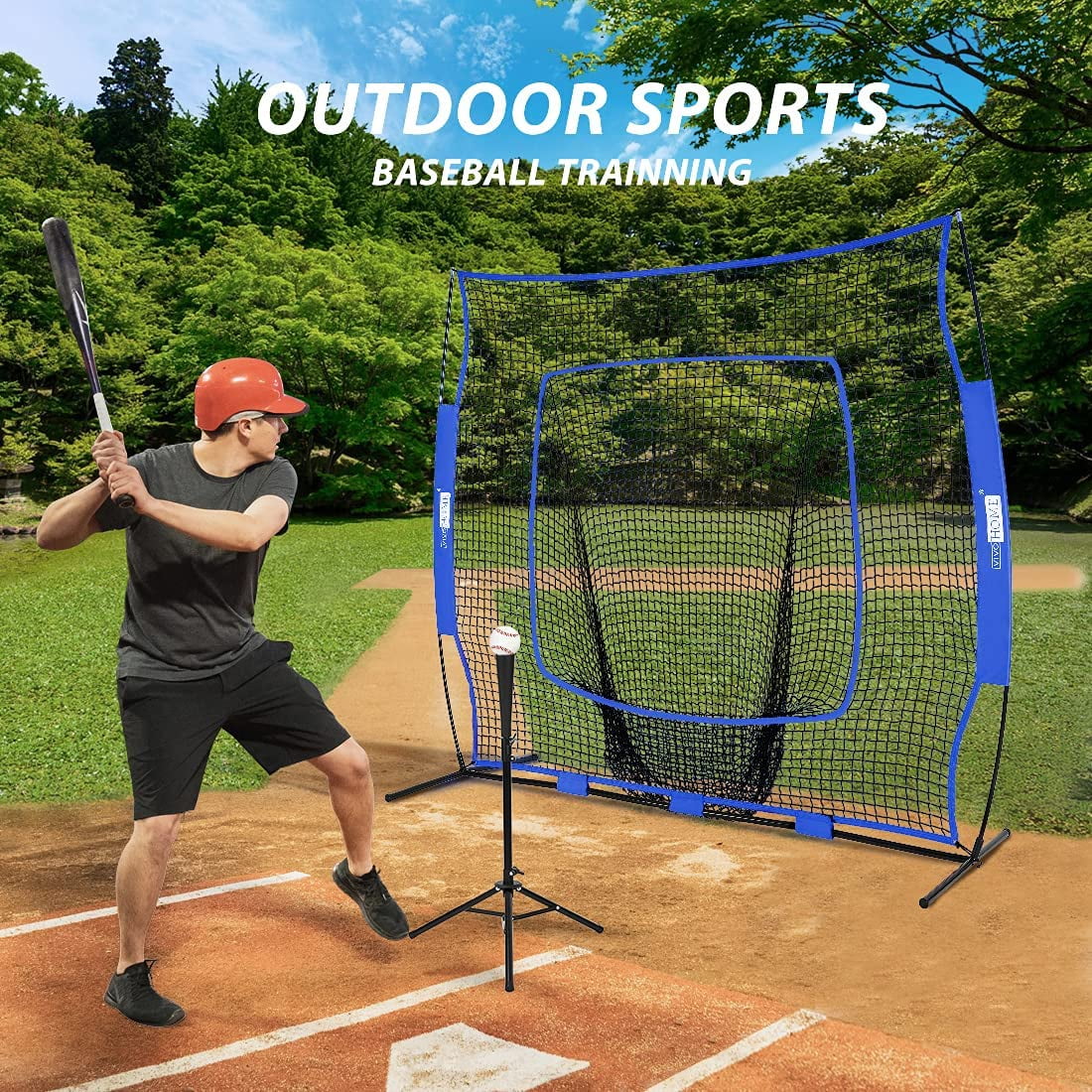 7 x 7 Feet Baseball Softball Practice Net with Strike Zone Target Tee and Carry Bag D114