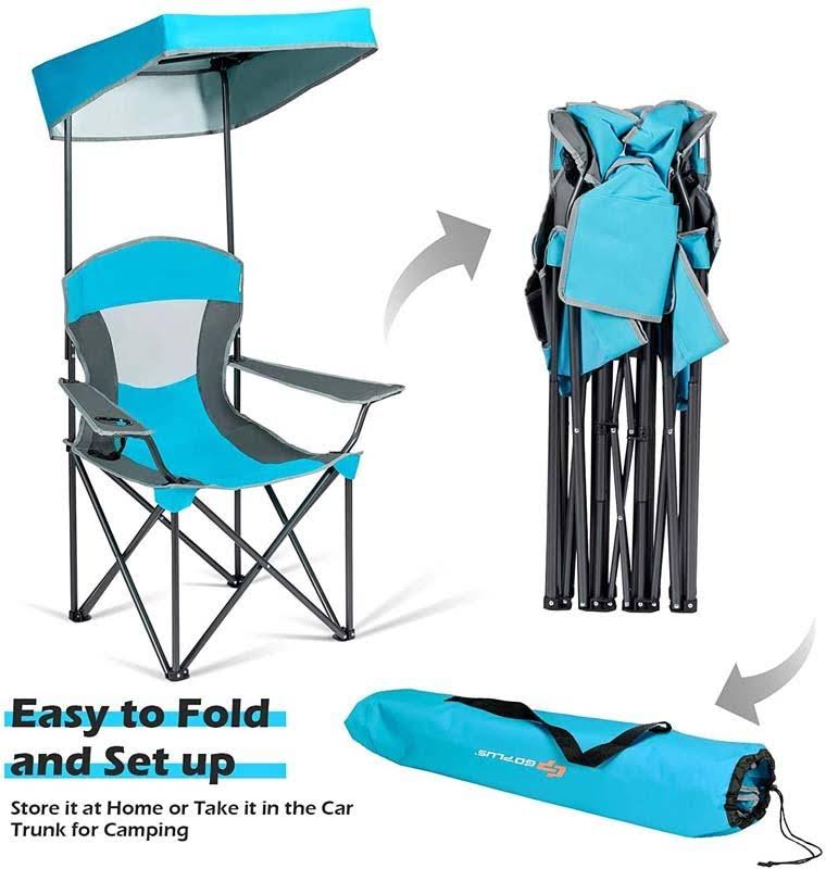 Turquoise Folding Camping Canopy Chair with Cup Holder Cooler L9564