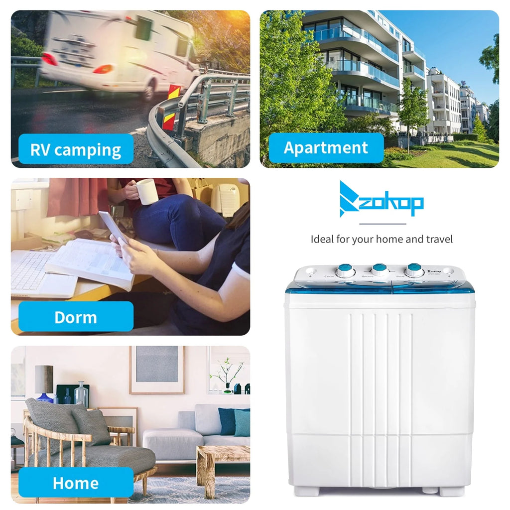 20LBS Portable Compact Twin Tub Washing Machine Washer Dryer, Blue B6629