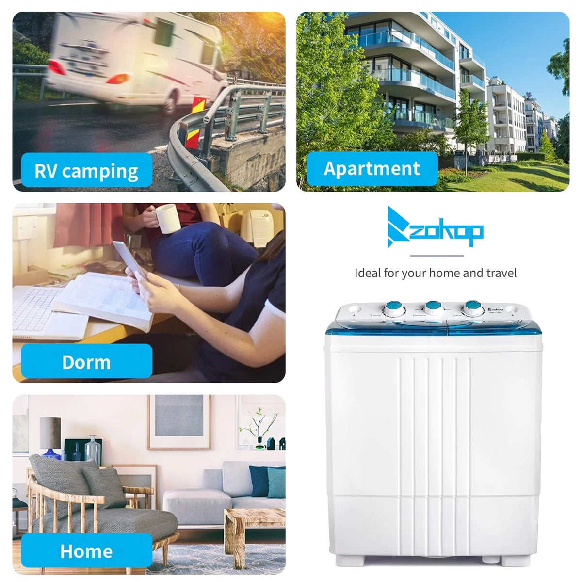 20LBS Portable Compact Twin Tub Washing Machine Washer Dryer, Blue B6629