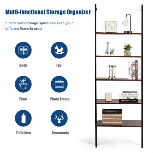 5-Tier Metal Frame Ladder Shelf Brown F71874