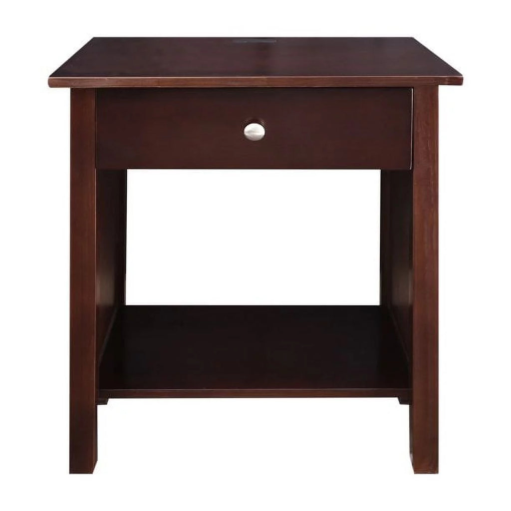 Espresso Wooden Nightstand with USB Ports and One Drawer I6892