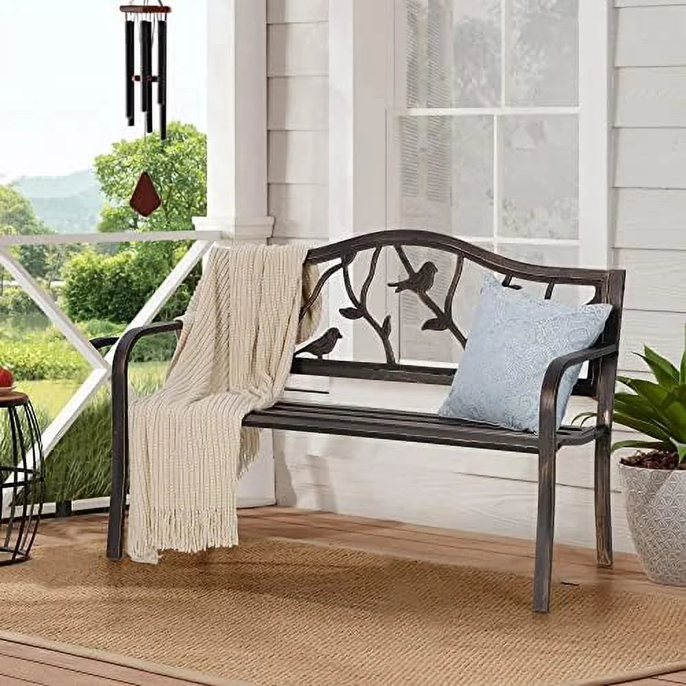 Black Cast Iron Outdoor Bench with Floral Backrest L470