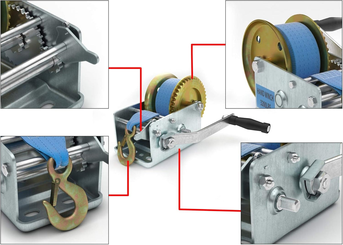 3200lbs Heavy Duty Hand Crank Winch with 32ft Strap, Pack of 2 L31781