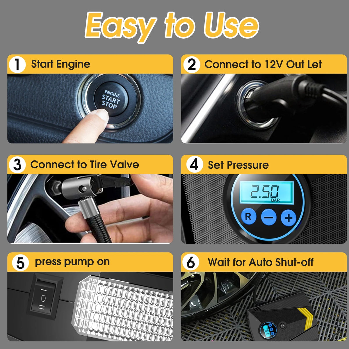 Portable 12V DC 150PSI Air Compressor Tire Inflator with LED Light Gauge R40752