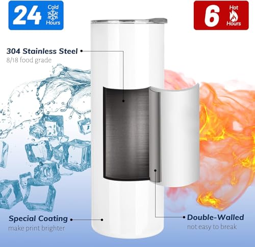 20 oz 10 Pack Stainless Steel Insulated Sublimation Tumblers with Lid and Straw R171531