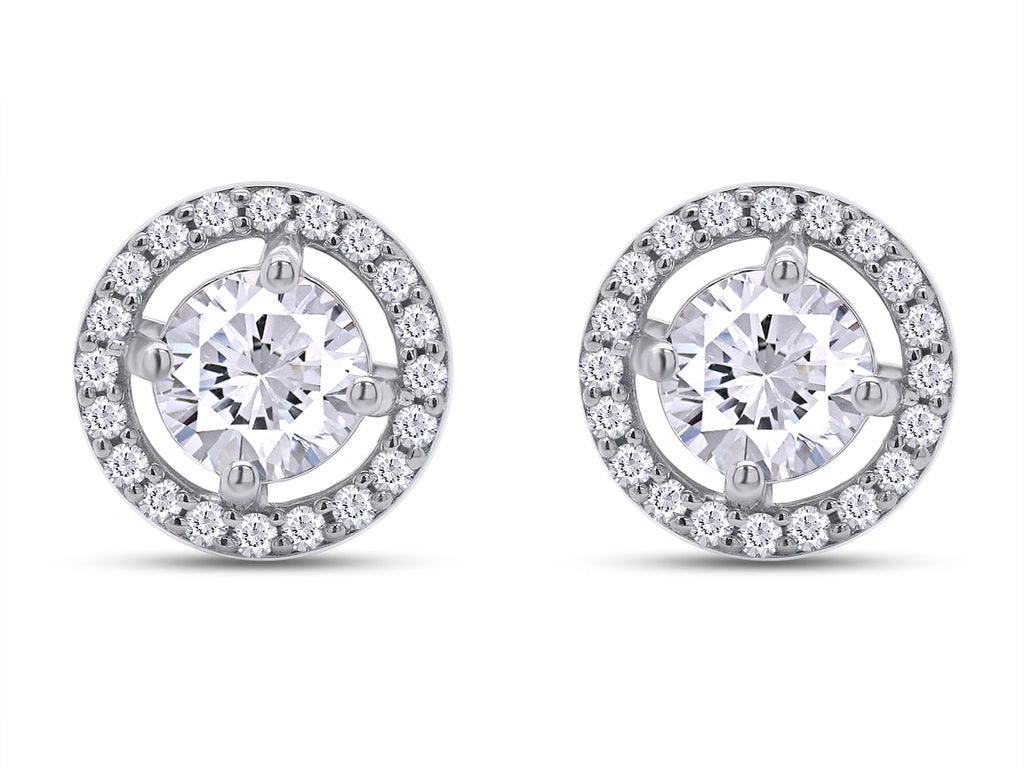 Moissanite Stud Earrings 1.20CT 5MM Lab Created Diamond 18K White Gold Over Sterling Silver D Color VVS1 Clarity Halo Studs E927