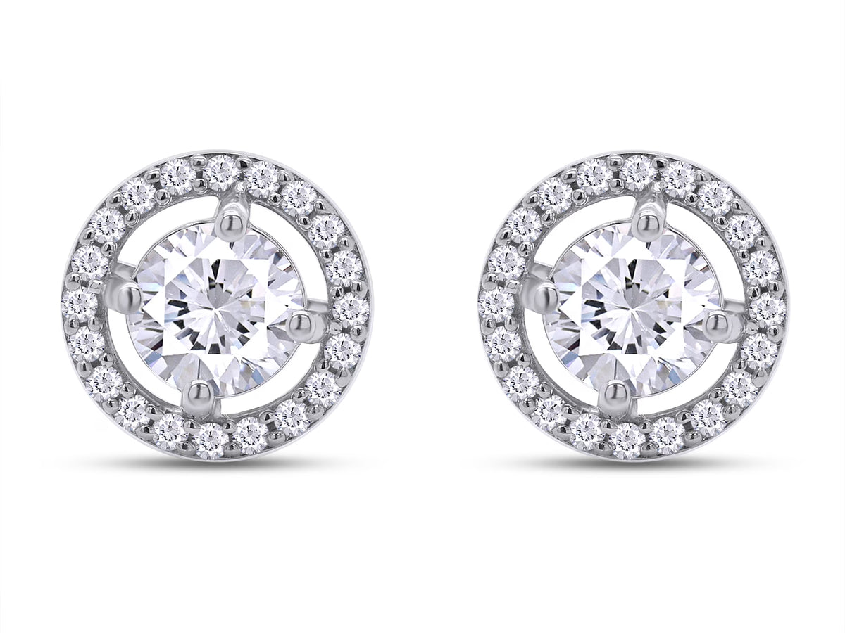 Moissanite Stud Earrings 1.20CT 5MM Lab Created Diamond 18K White Gold Over Sterling Silver D Color VVS1 Clarity Halo Studs E927