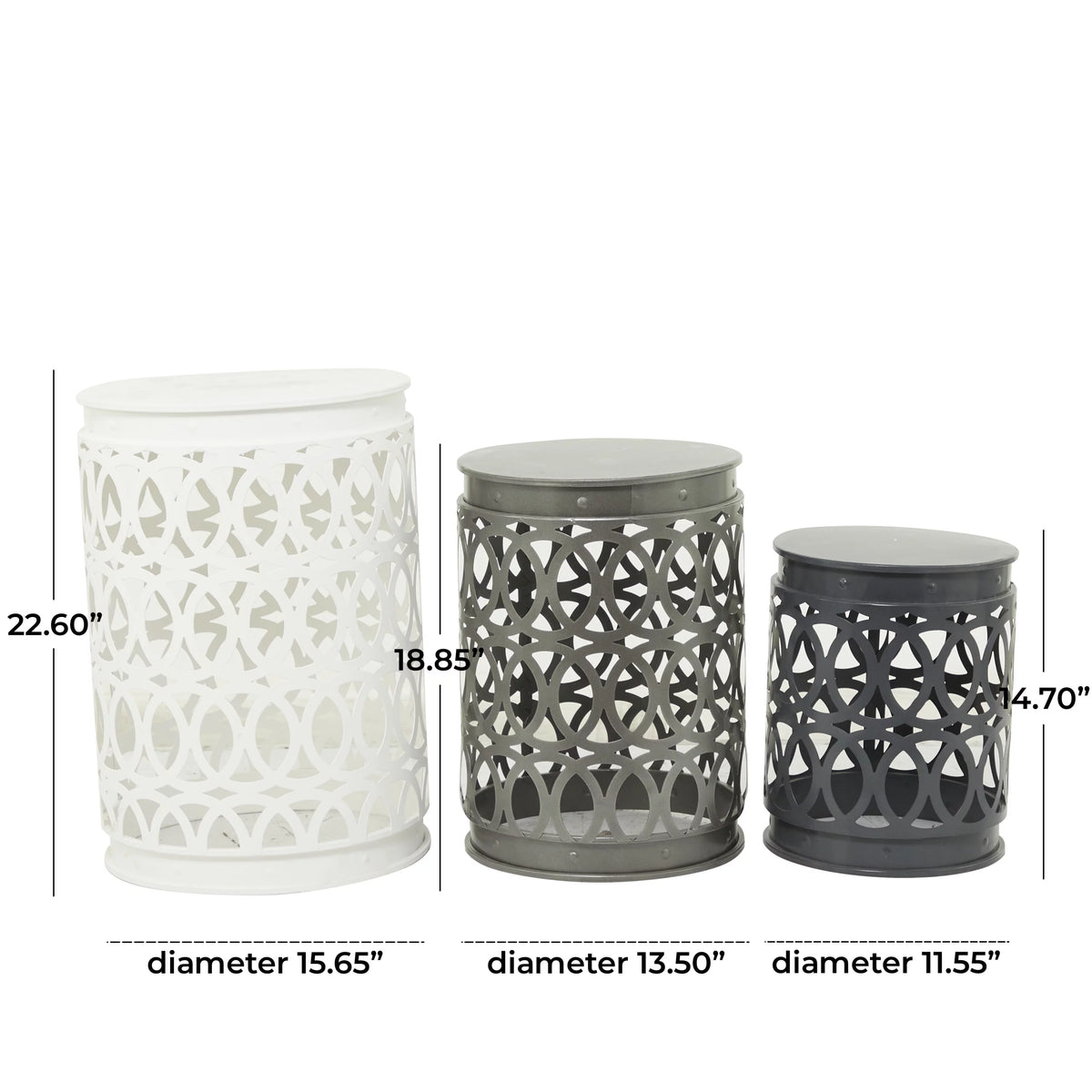 16" x 23" Multi Colored Metal Nesting Accent Table, 3-Pieces R1219