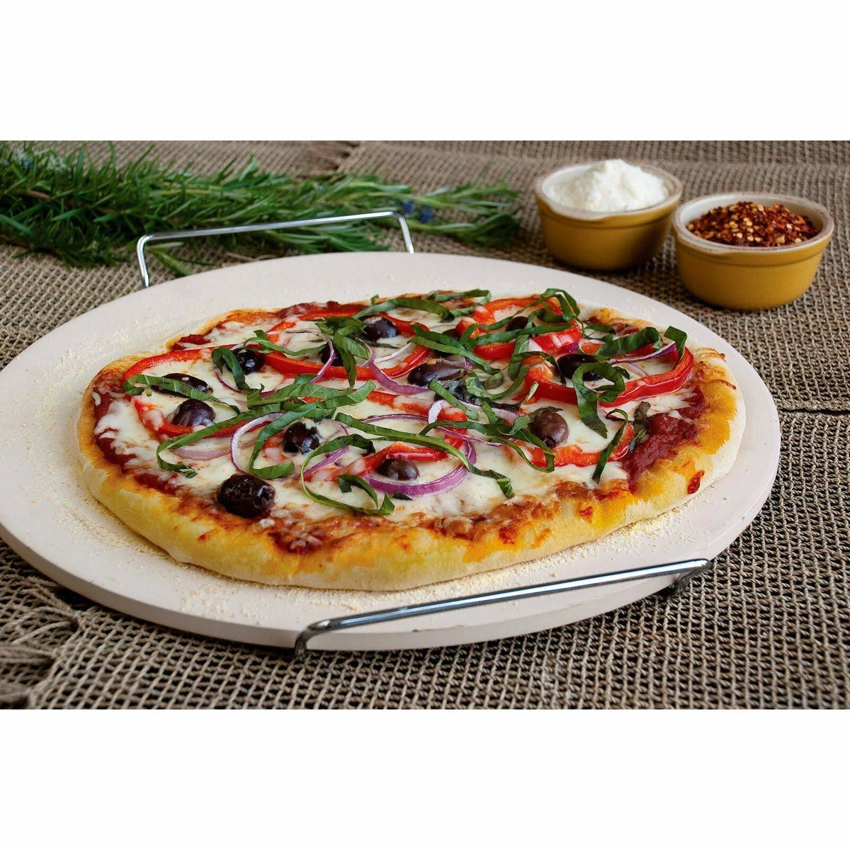 Round Pizza Stone with Wire Frame X34449