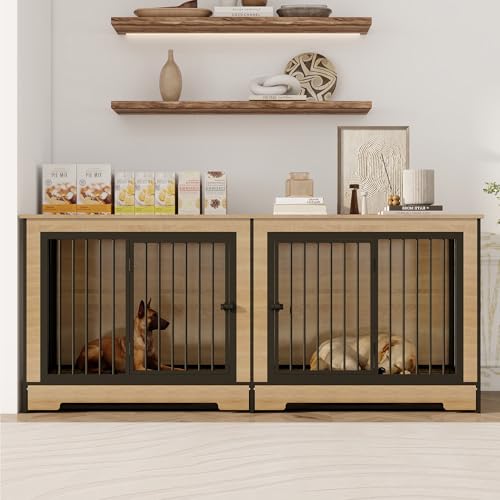 XL Double Large Wooden Dog Crate Furniture with Tray & Partition K1417