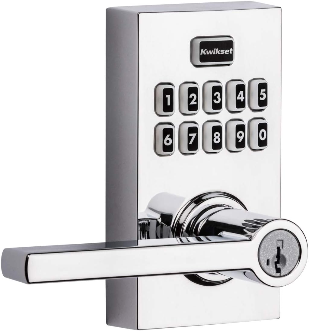 Satin Nickel Electronic Lever Lock with Halifax Door Handle and SmartKey Security S40625