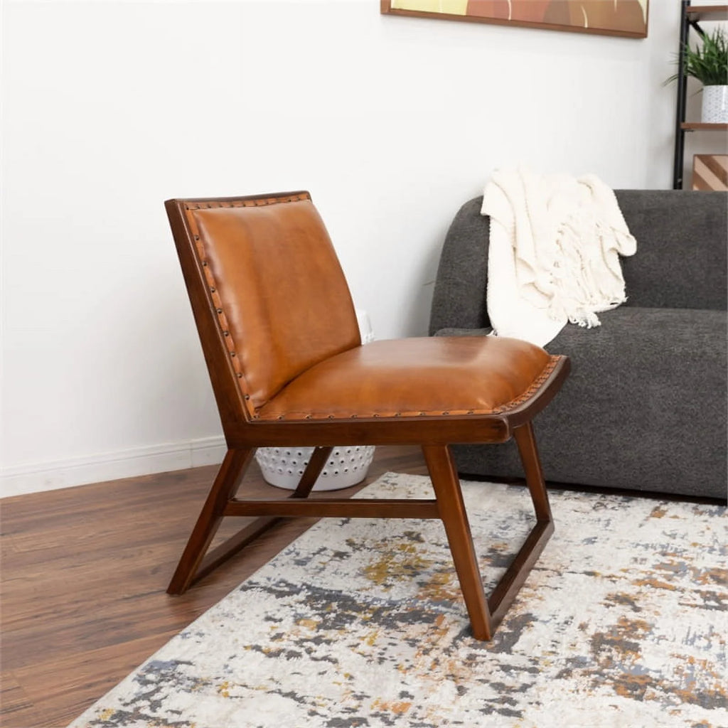 Tan Genuine Leather Lounge Chair O95912