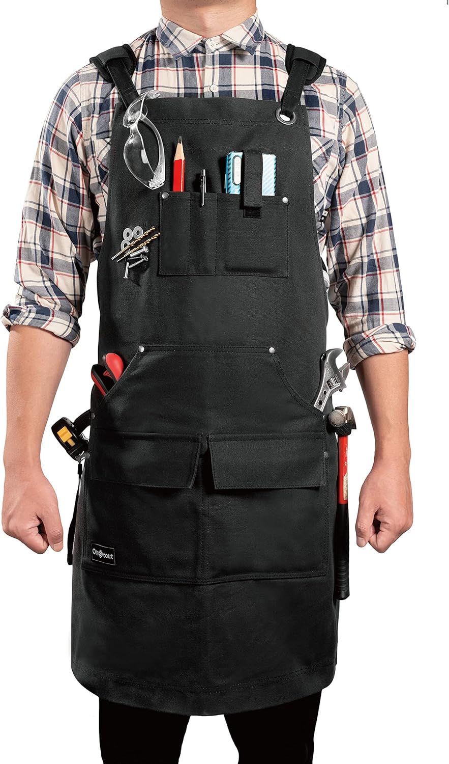 Black Waxed Canvas Carpenter Apron with Pockets, Pack of 2 A409464