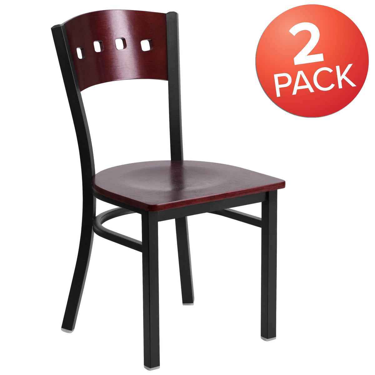 2 Pk Black Metal Restaurant Chair with Mahogany Wood Back & Seat Q739699