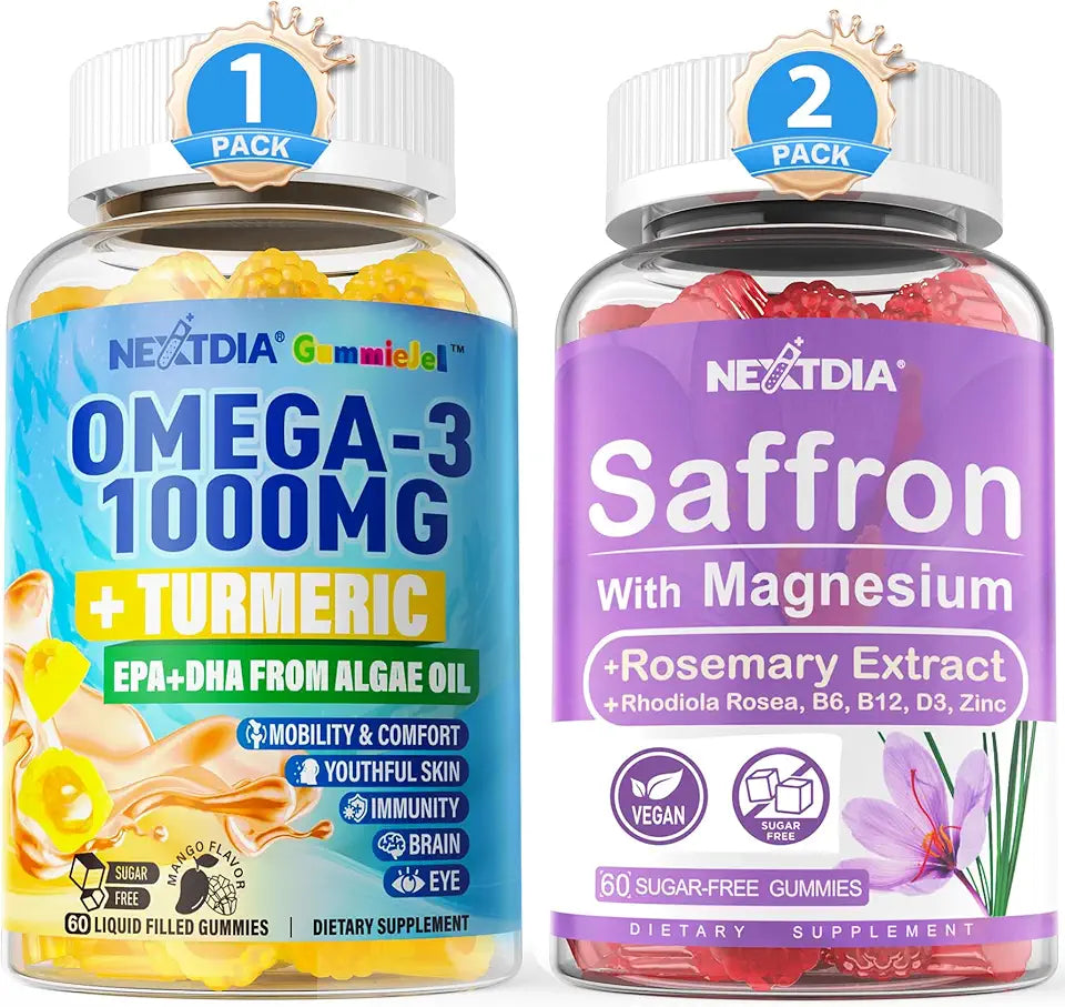 Vegan Omega-3 1000mg Turmeric Saffron Supplements Gummies K517387