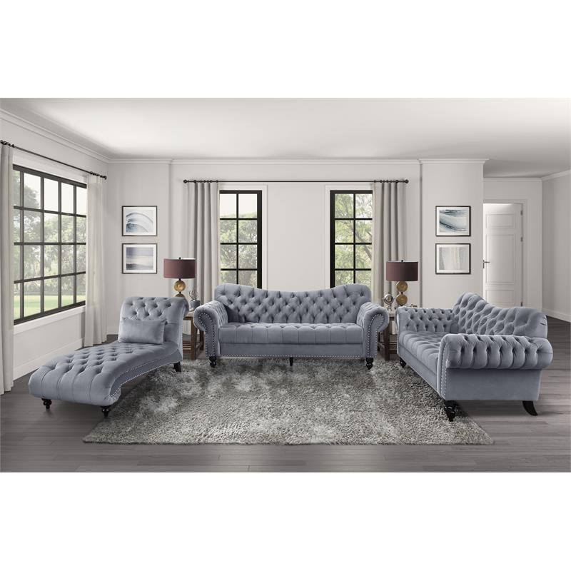 Dark Gray Velvet Loveseat with Nailhead T605
