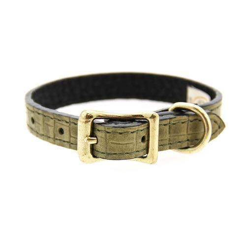 Lizard Olive Leather Dog Collar 1 inch x 18 inch W85714
