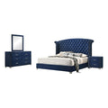 4-Piece Velvet Queen Bedroom Set in Blue E46217