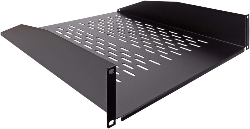 2U 19-Inch Vented Rack Mount Cantilever Fixed Server Cabinet Shelf 18-Inches Deep Black Pack of 2 L625