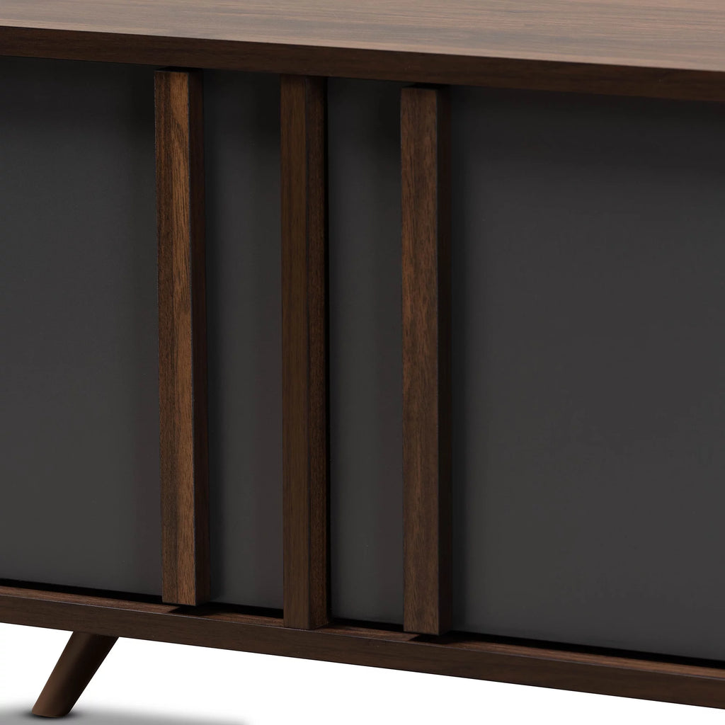 Grey and Walnut Wood 2-Door TV Stand R788886