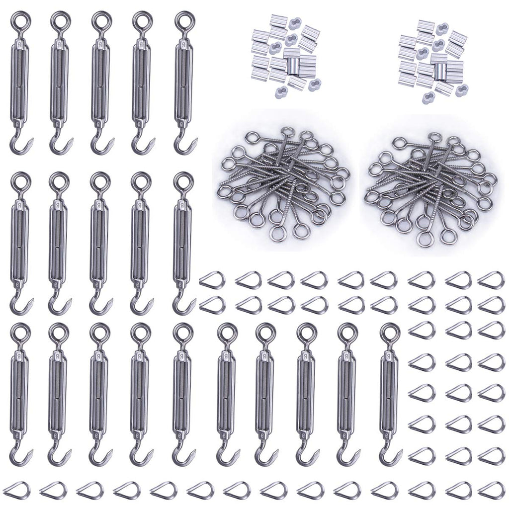 Cable Railing Kit M5 Hook & Eye Turnbuckle Wire Rope Tension M6 Stainless Steel Eyes Screw M3 Aluminum Crimping Loop M3 Stainless Steel Thimble NK08 Pack of 2 H795
