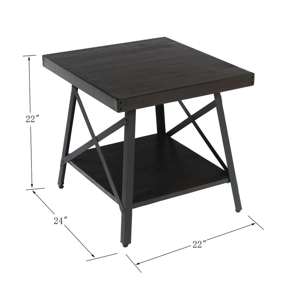 Gray 24" End Table with Solid Wood Top and Open Storage Shelf C2429