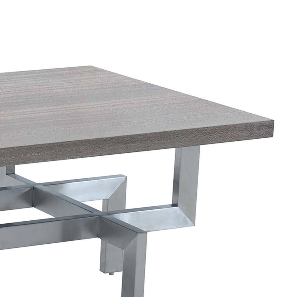 Gray Wood Coffee Table with Stainless Steel Base V956017