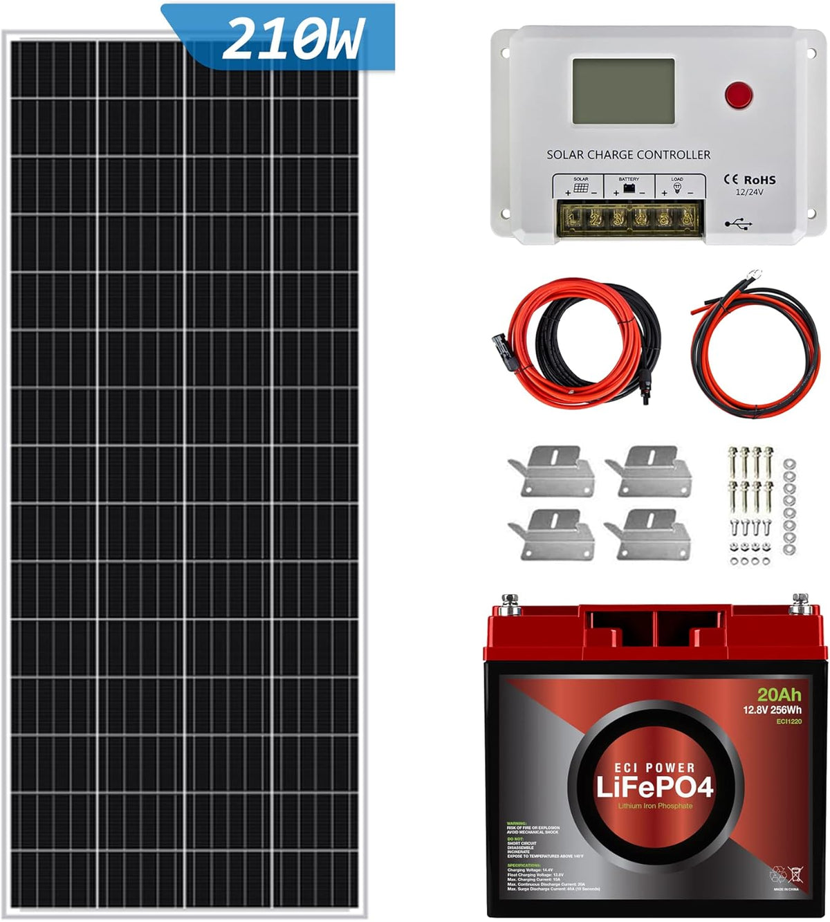 200W 12V Mono Rigid Solar Panel Kit with 20A PWM Charge Controller A513