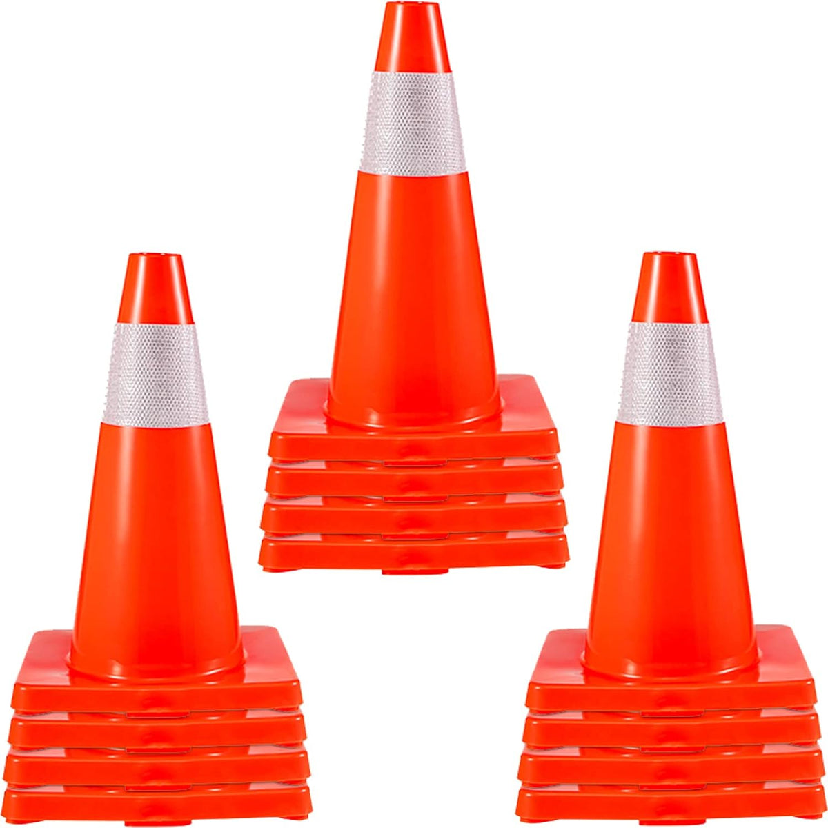 12 Pack 18" Orange Traffic Cones with Reflective Collars PVC Base O60720
