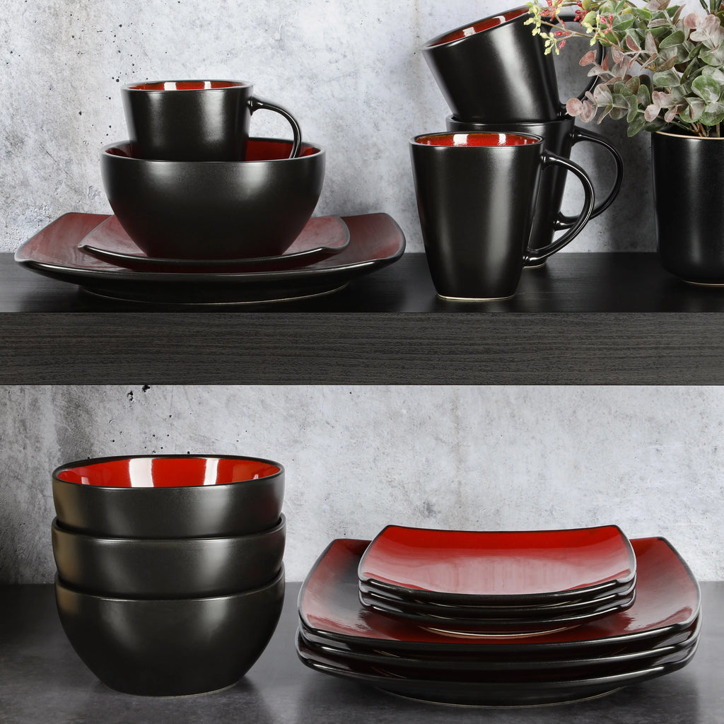 Red 16-Piece Square Dinnerware Set J63842