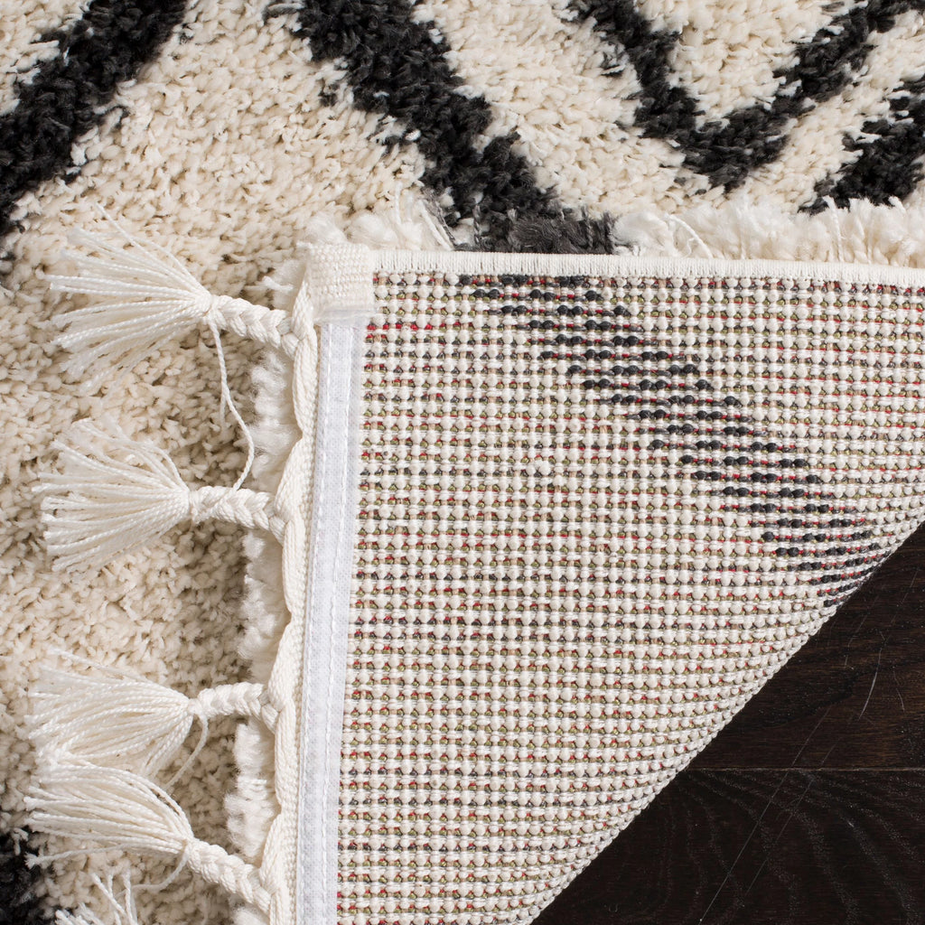 Cream Charcoal 8' x 10' Geometric Shag Area Rug N12176