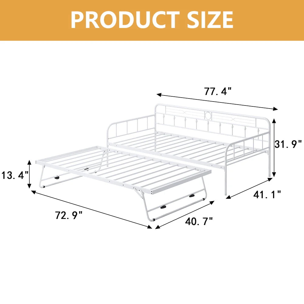 White Twin Size Metal Daybed with Trundle C932122