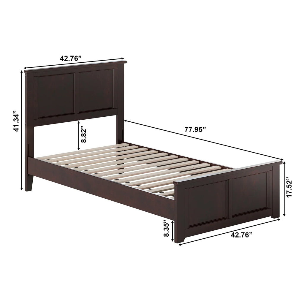 Twin Solid Wood Low Profile Platform Bed with Footboard, Espresso G5672