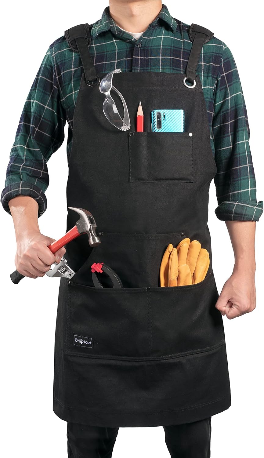 Black Waxed Canvas Carpenter Apron with Pockets, Pack of 2 A409464