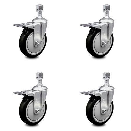 5 inch Black Polyurethane Swivel Stem Caster Set with Total Lock Brake D55197