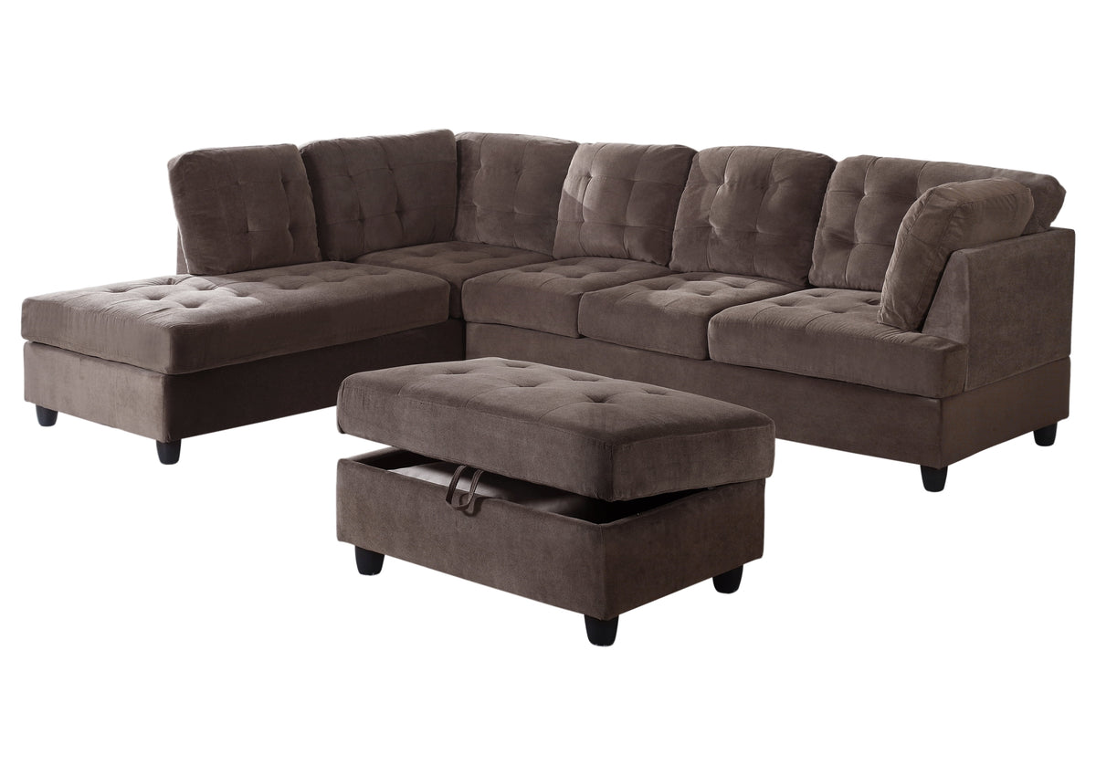 Corduroy L Shape Sectional Sofa with Storage Ottoman N39546