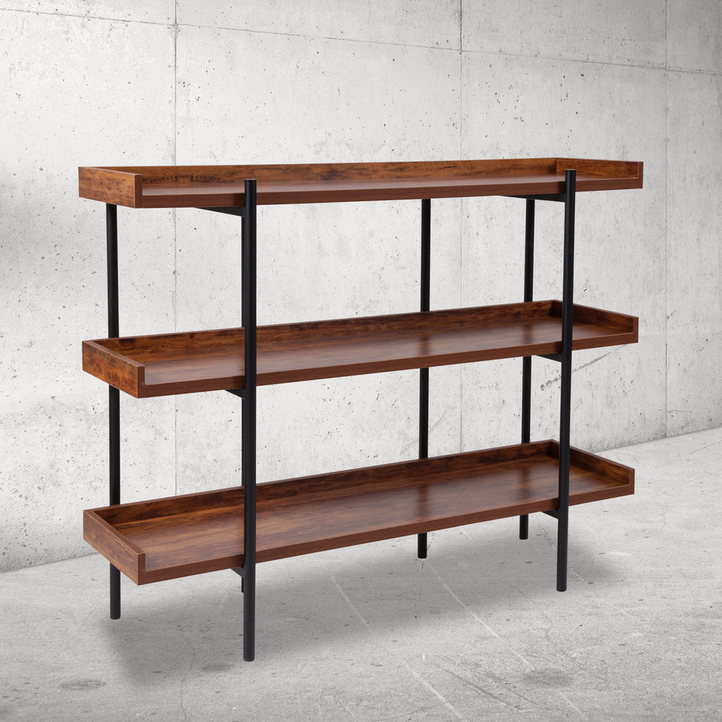 3 Shelf Storage Display Unit Bookcase with Black Metal Frame S9042