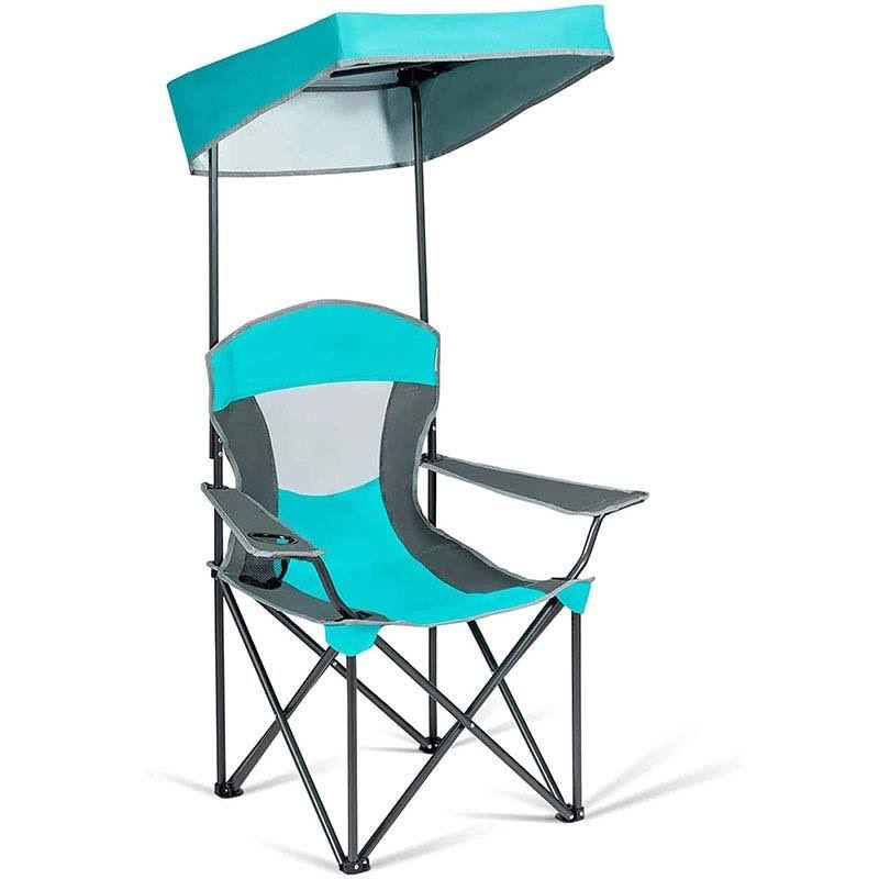 Turquoise Folding Camping Canopy Chair with Cup Holder Cooler L9564